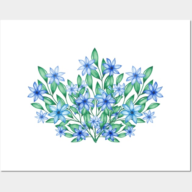 Blue Watercolor Wild Flower Wall Art by kakamona